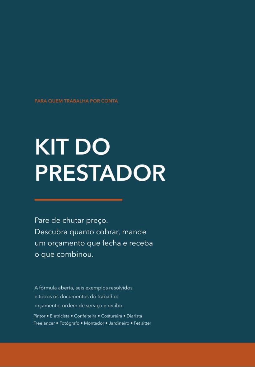 Capa do Kit do Prestador em azul petróleo, com o subtítulo sobre parar de chutar preço
